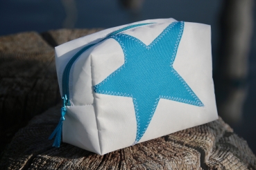 Segeltuch Kosmetiktasche eckig mit Stern in türkis